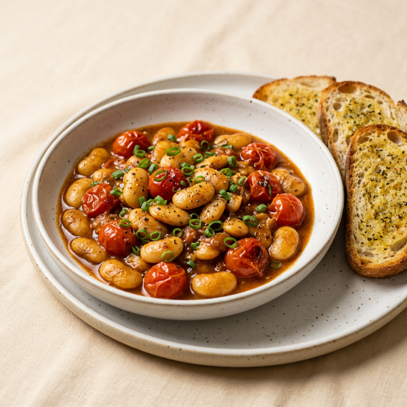 Roasted Butter Beans with Tomatoes and Miso, plated
