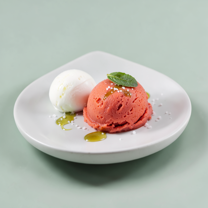 Mediterranean Ices — Episode 19: Tomato Sorbet, plated