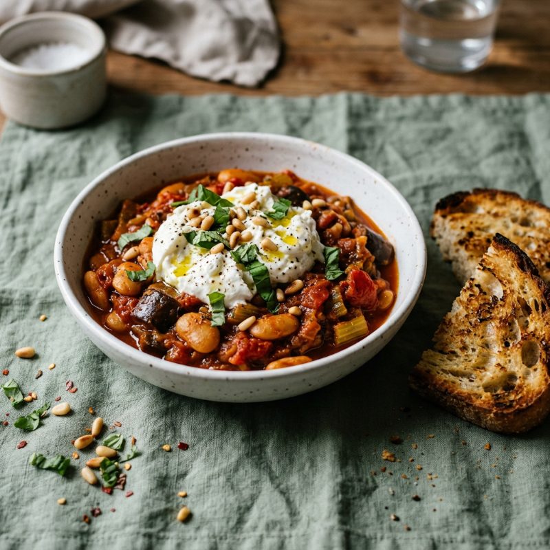 Slow-Roasted Caponata Butter Beans, plated
