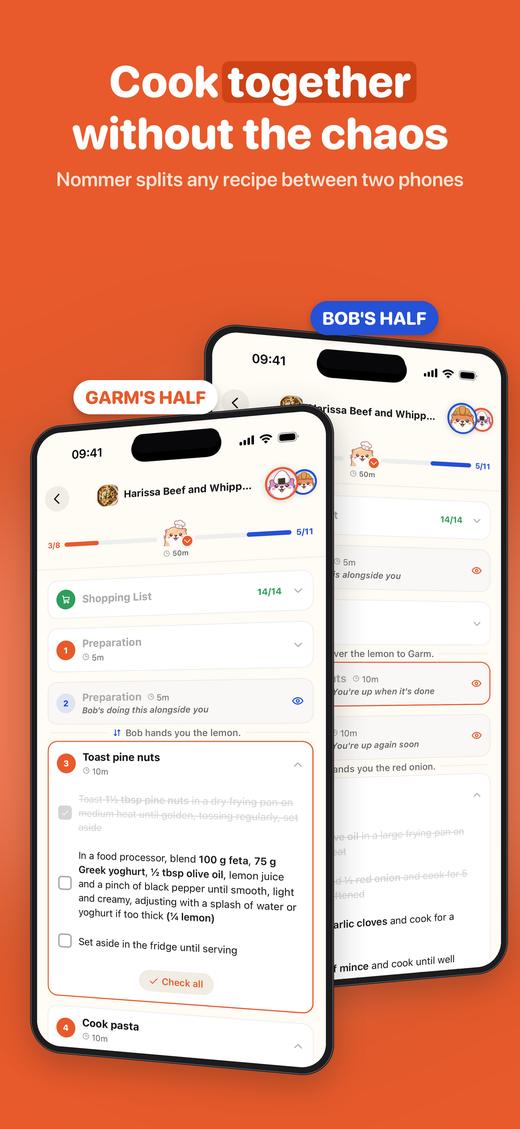 Two phones, one recipe: each cook gets their own half