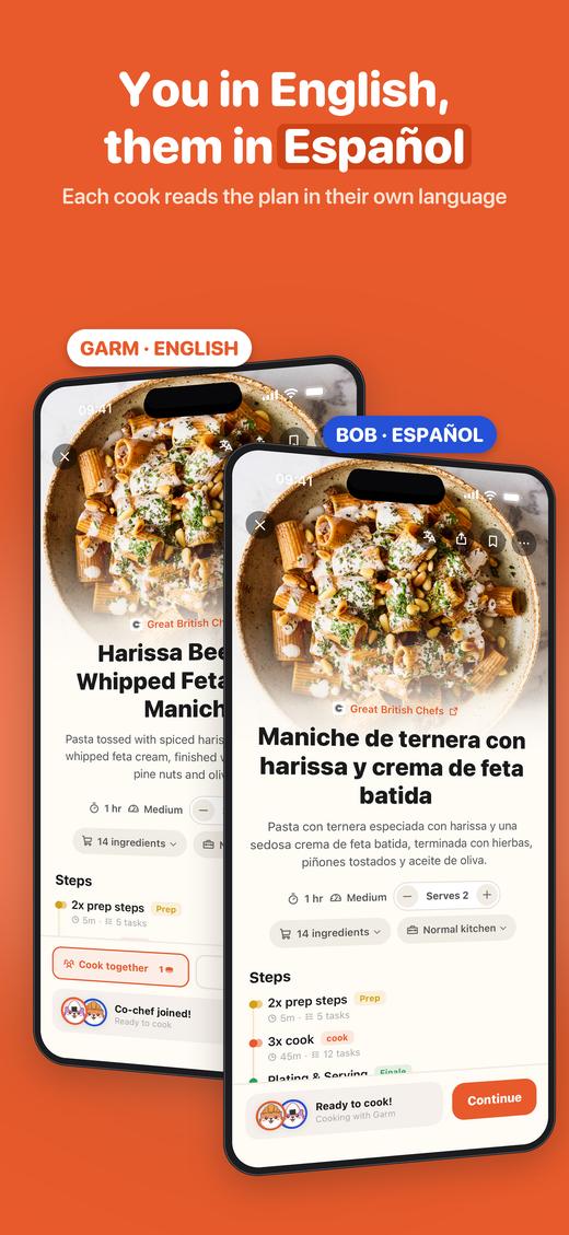 Each cook reads the Nommer recipe plan in their own language