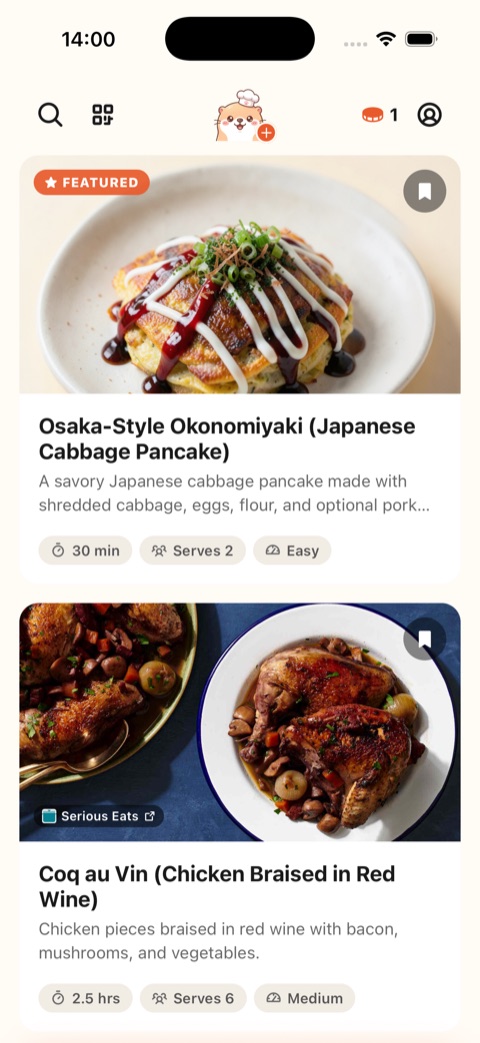 Picking a recipe for family cooking together from the Nommer feed